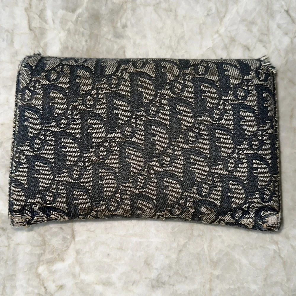 Christian Dior Large Denim Blue Gold Monogram Clutch Wallet